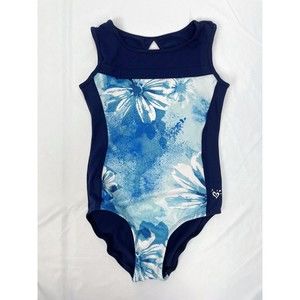 Justice Active Girl Size 12 Gymanstics Leotard Blue White Flower
